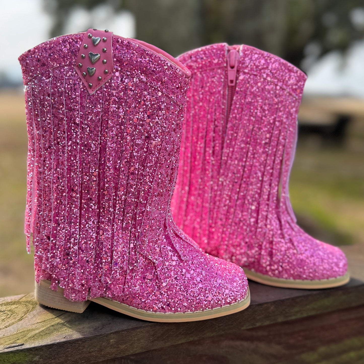 RTS Pink Rose HEART TAB Fringe Cowgirls