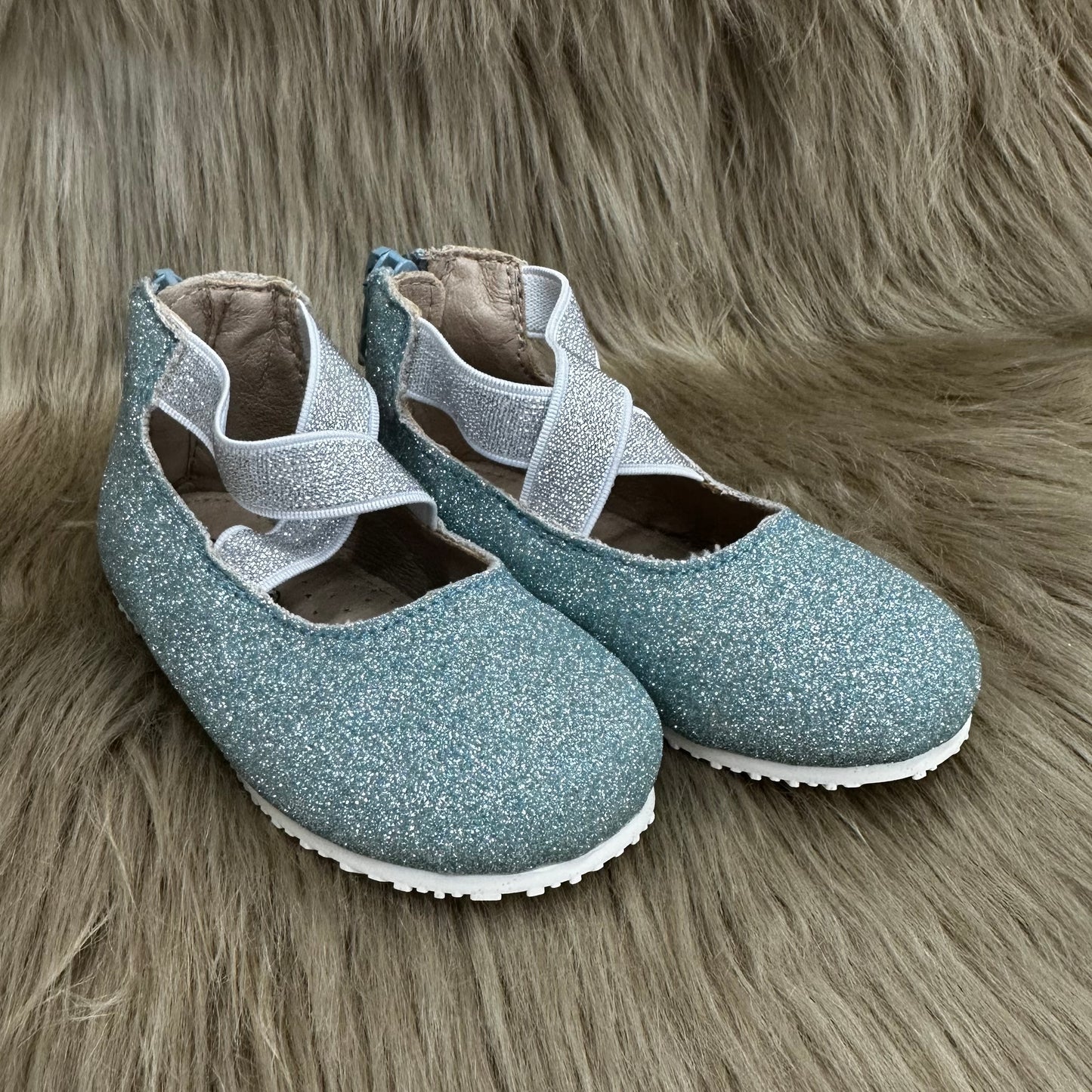 RTS Sky Blue Smooth Glitter Ballerinas (SIZES 2,4)