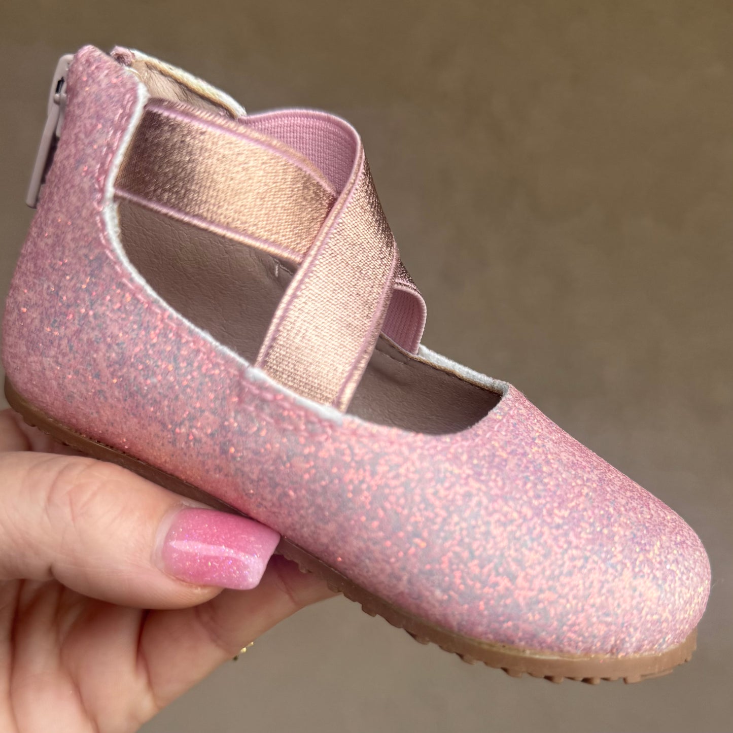 RTS IMPERFECT Blush Smooth Glitter Ballerinas (SZ 2)