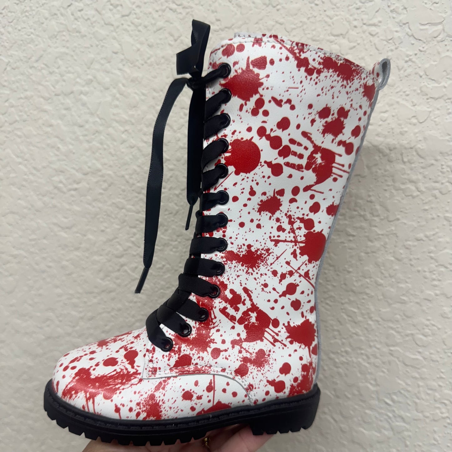 RTS Red Splatter Leather Tall Combats (SZ 7)