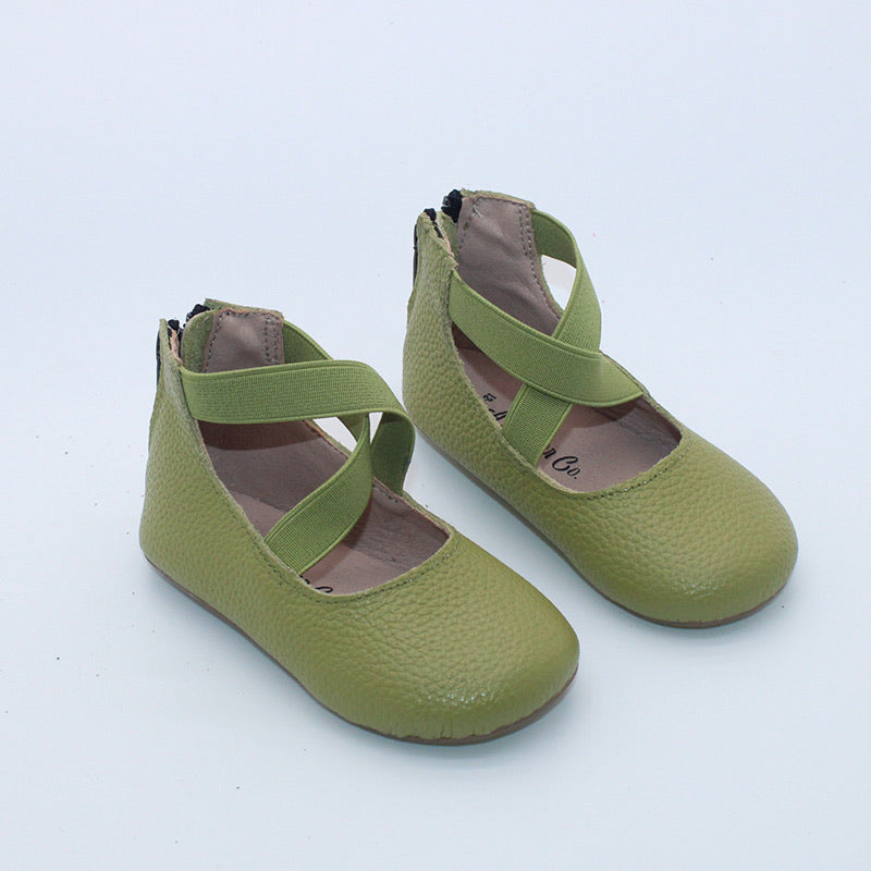 RTS Olive Leather Ballerinas