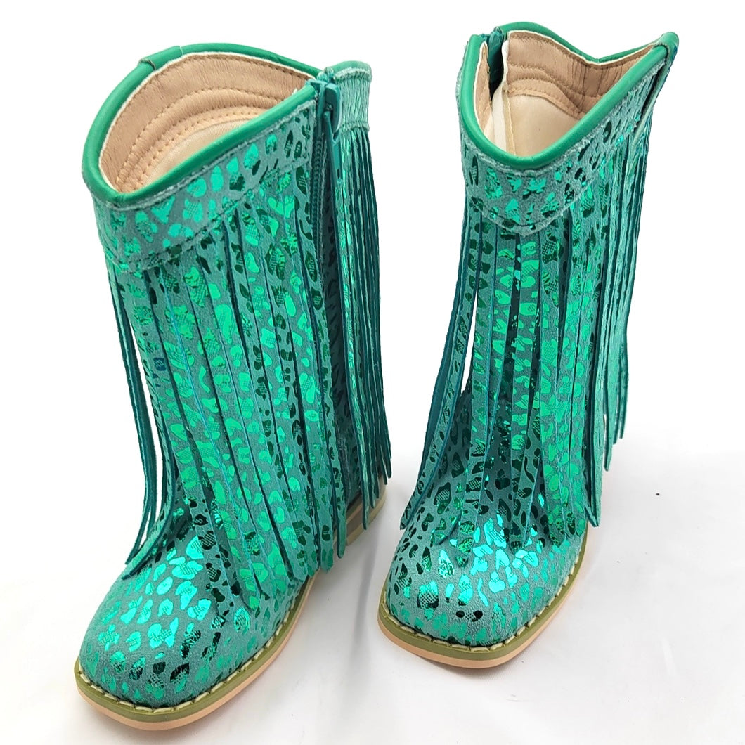 RTS Teal Foil Cheetah Fringe Cowgirls