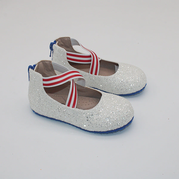 White Glitter Ballerina Blue Sole