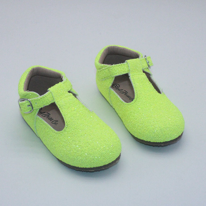 RTS Neon Yellow Glitter Tstraps (SZ 0,1,2,3,4,BK4)