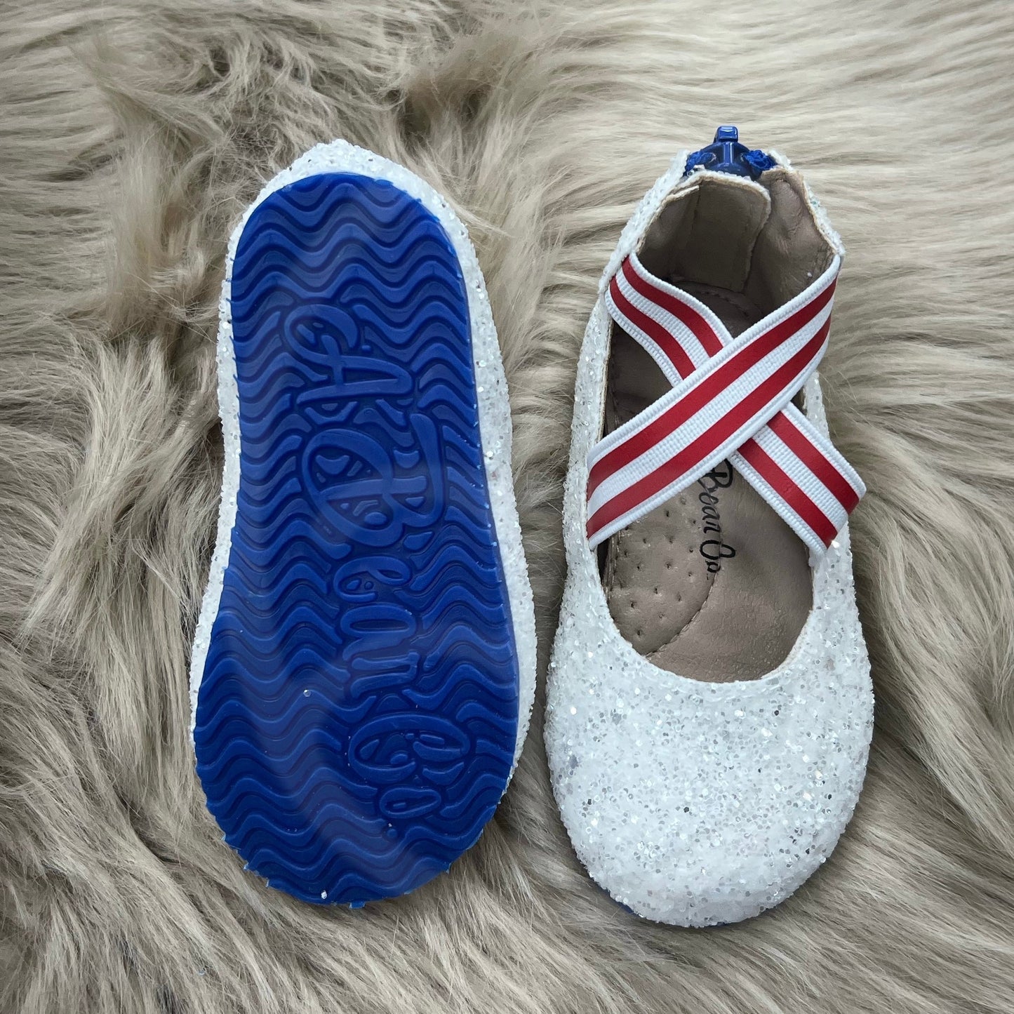 White Glitter Ballerina Blue Sole