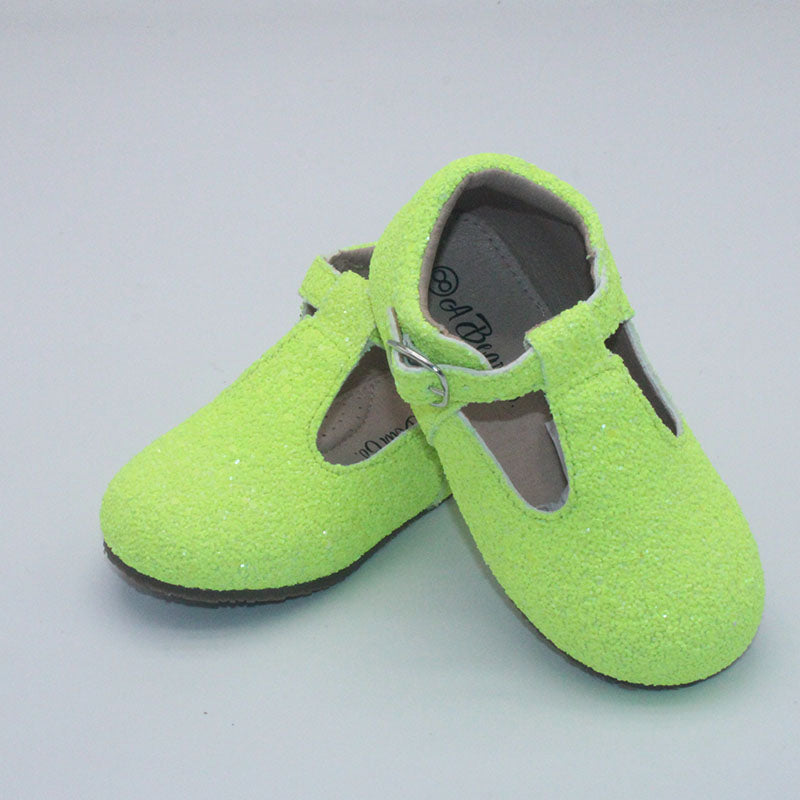RTS Neon Yellow Glitter Tstraps (SZ 0,1,2,3,4,BK4)