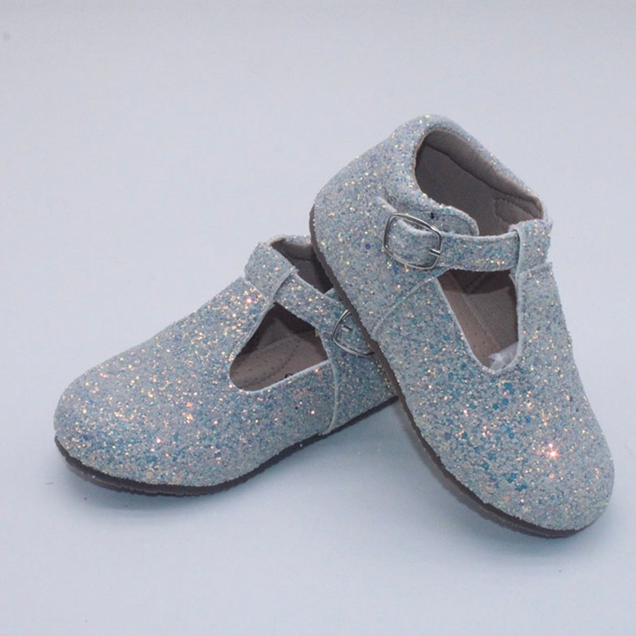 RTS Light Gray Glitter Tstraps
