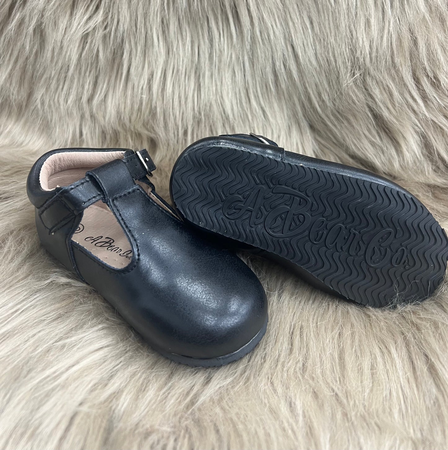RTS Black Smooth Leather Tstraps (SZ. 0 soft sole)