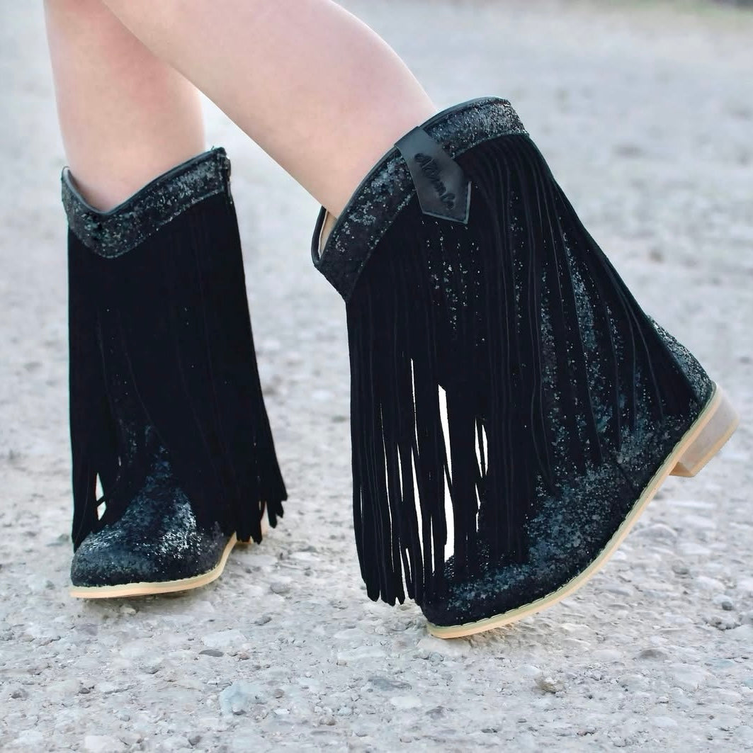 RTS Licorice Glitter SUEDE Fringe Cowgirls
