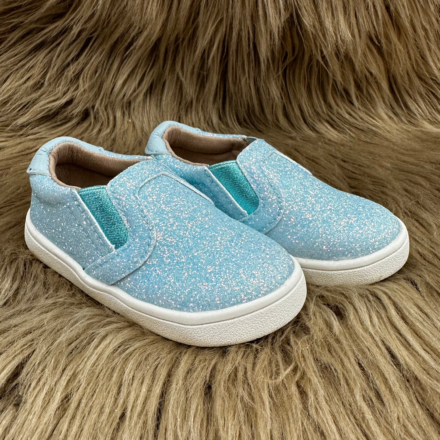 RTS IMPERFECT Light Blue Smooth Glitter Slides (SZ 2, 4)