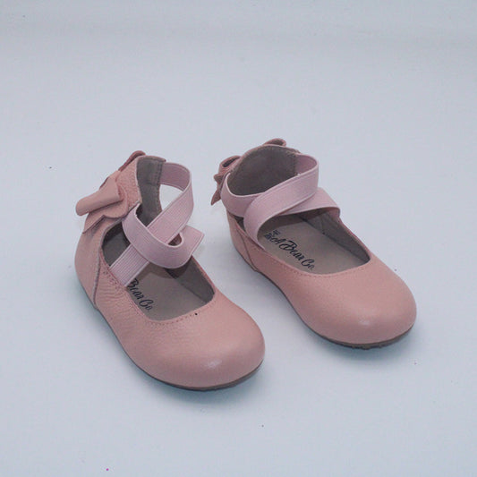 RTS Pink Textured Leather Bow Back Ballerina