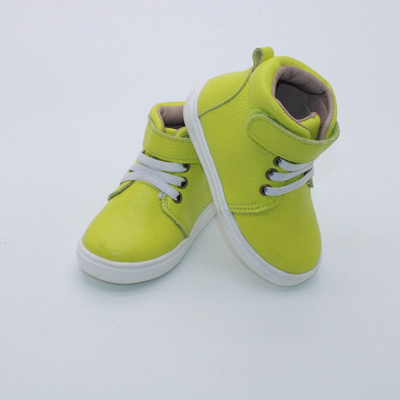 RTS (SIZES 2/3Y) Neon Yellow Leather Hightops