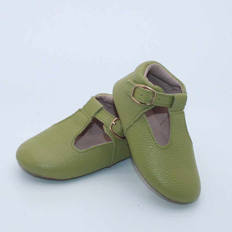RTS Olive Leather T-Straps