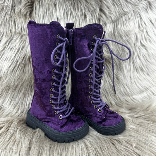 RTS Purple Crushed Velvet Tall Boots