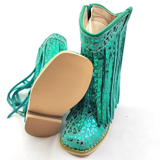 RTS Teal Foil Cheetah Fringe Cowgirls