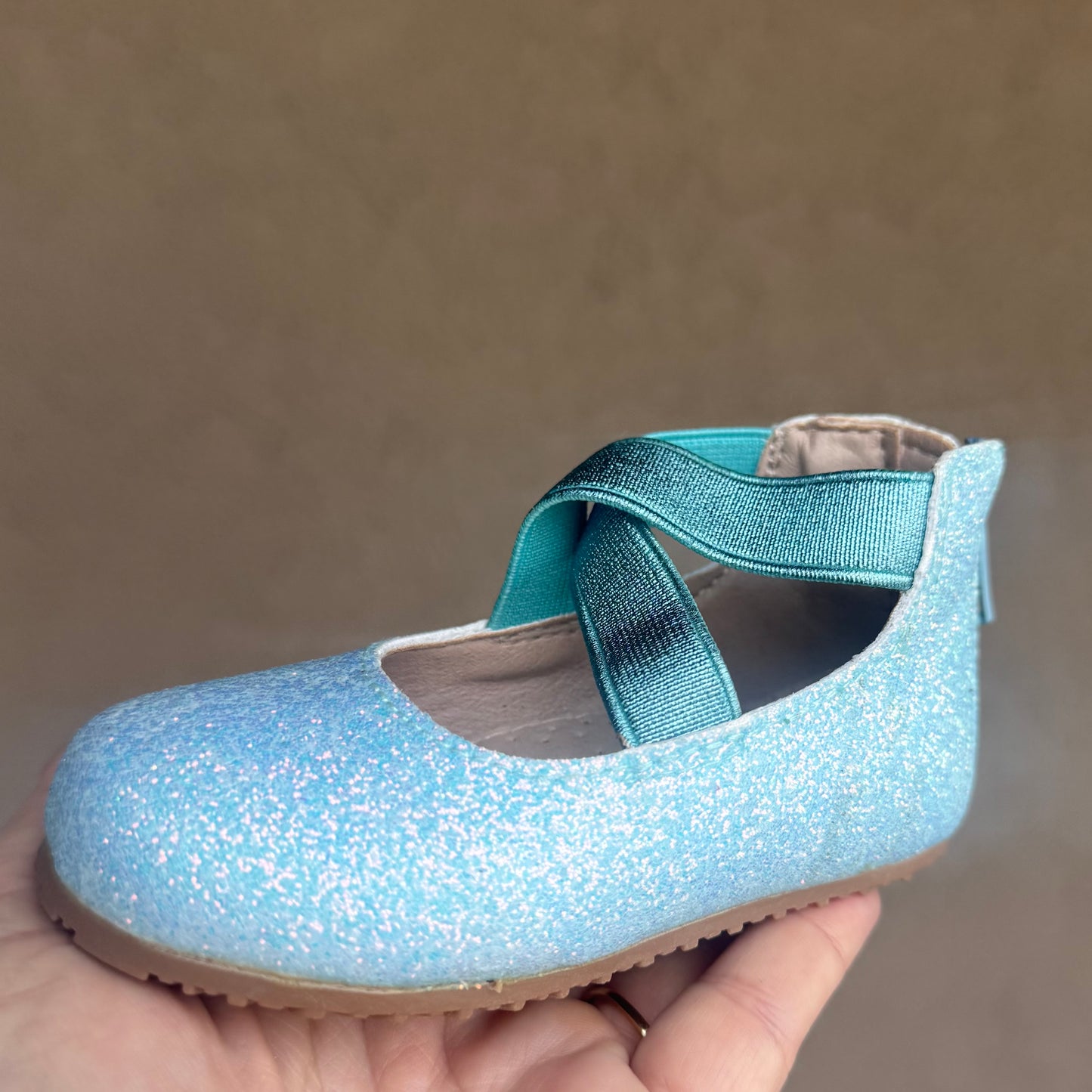 RTS IMPERFECT Light Blue Smooth Glitter Ballerinas (SZ 2, 4)