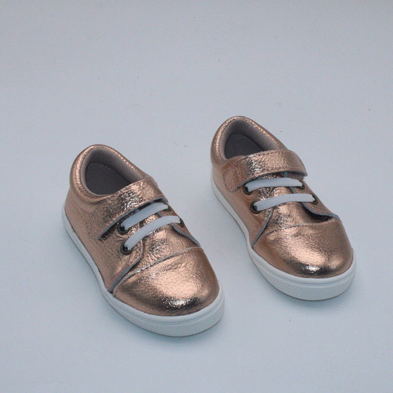 RTS Rose Gold Textured Leather Velcro Sneakers