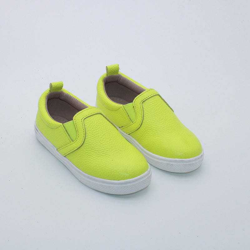 RTS (SIZES 3/6mo, 6/12mo,12/18mo) Neon Yellow Leather Slides