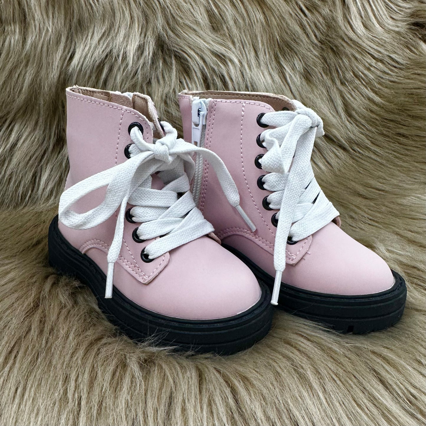 RTS Marshmallow Pink Leather Chunky Combats