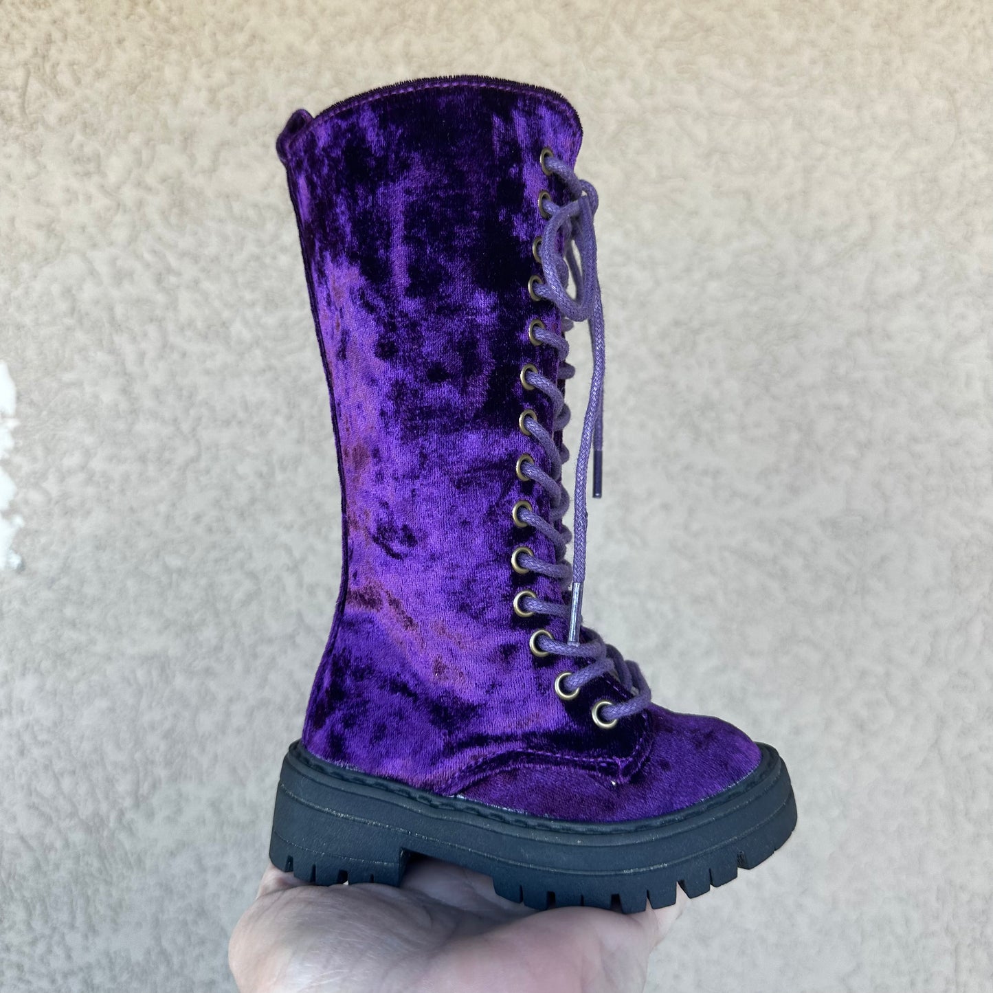 RTS Purple Crushed Velvet Tall Boots