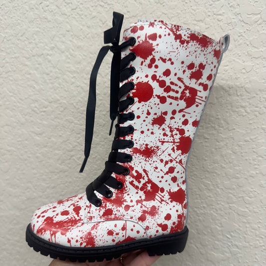 RTS Red Splatter Leather Tall Combats (SZ 7)