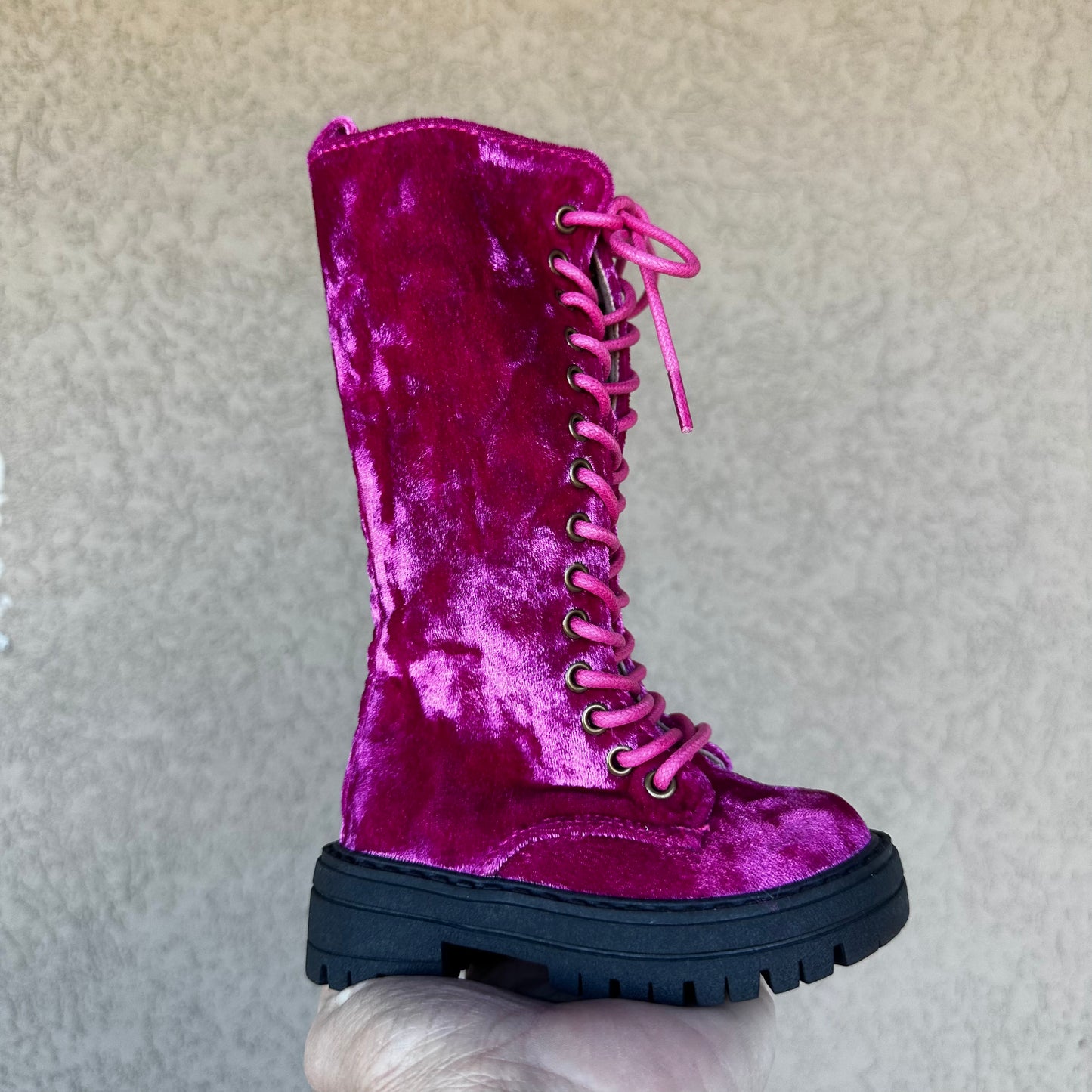 RTS Pink Crushed Velvet Tall Boots