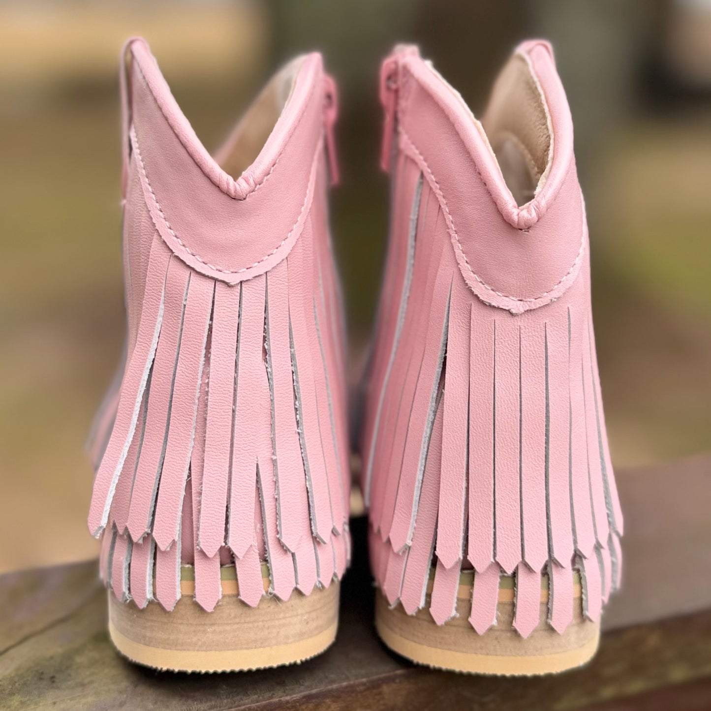 RTS Fairy Tale Pink Leather LOWCUT Fringe COWGIRL( plus ADULT SIZES)