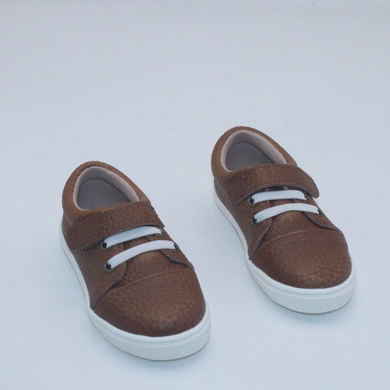 RTS Brown Textured Leather Velcro Sneakers