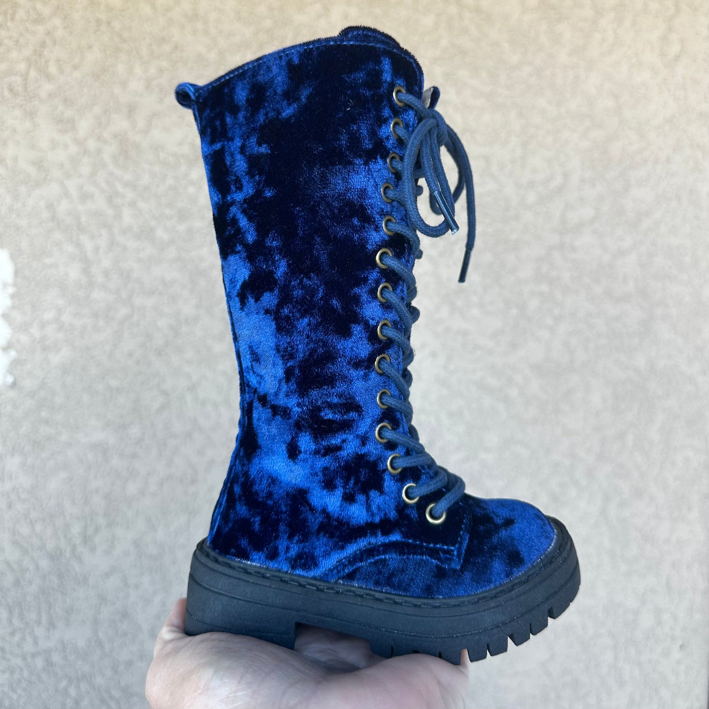 RTS Navy Crushed Velvet Tall Boots
