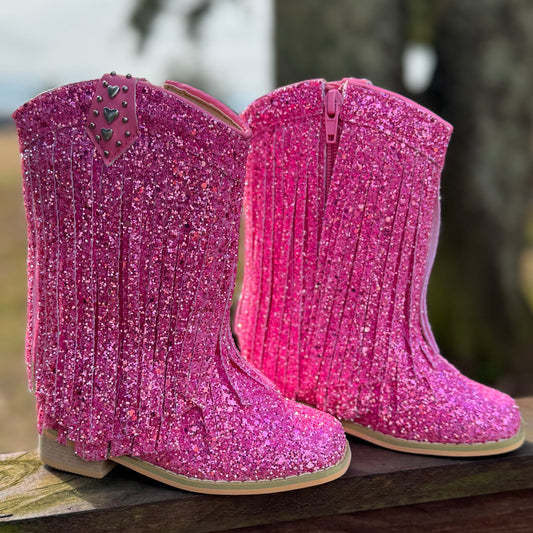 RTS Pink Rose HEART TAB Fringe Cowgirls