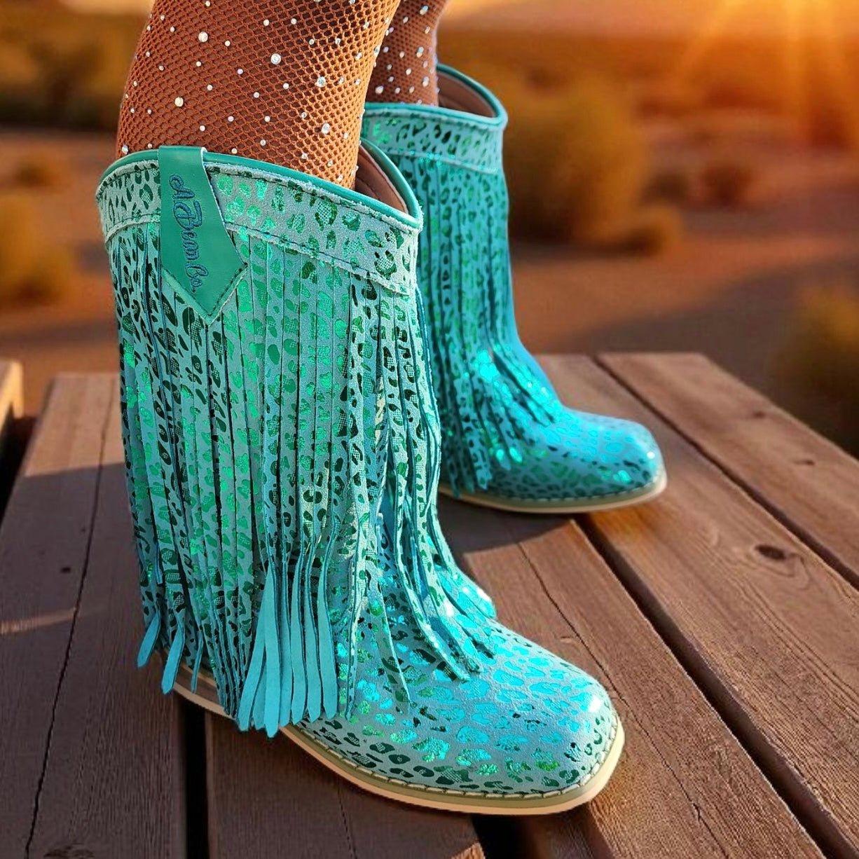 RTS Teal Foil Cheetah Fringe Cowgirls