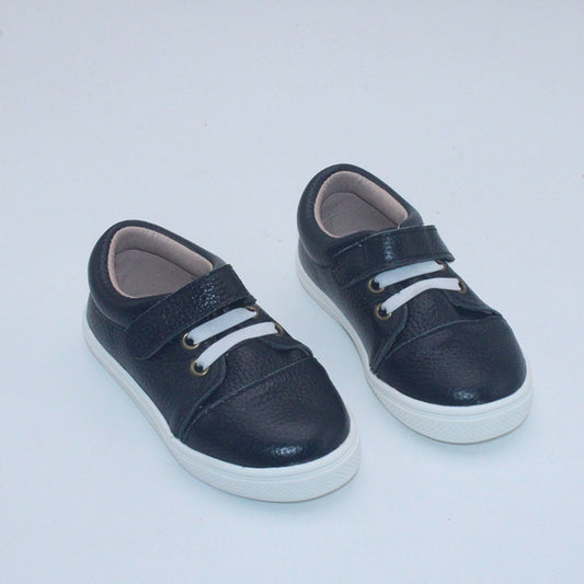 RTS Black Textured Leather Velcro Sneakers