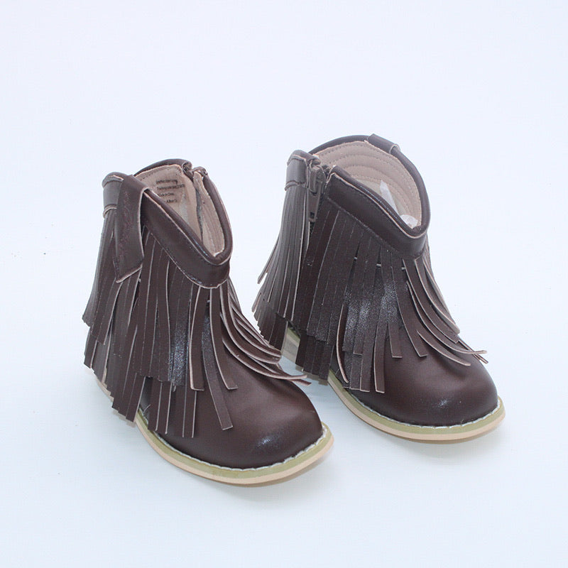 RTS Brown Leather Double Fringe Lowcut Cowgirls