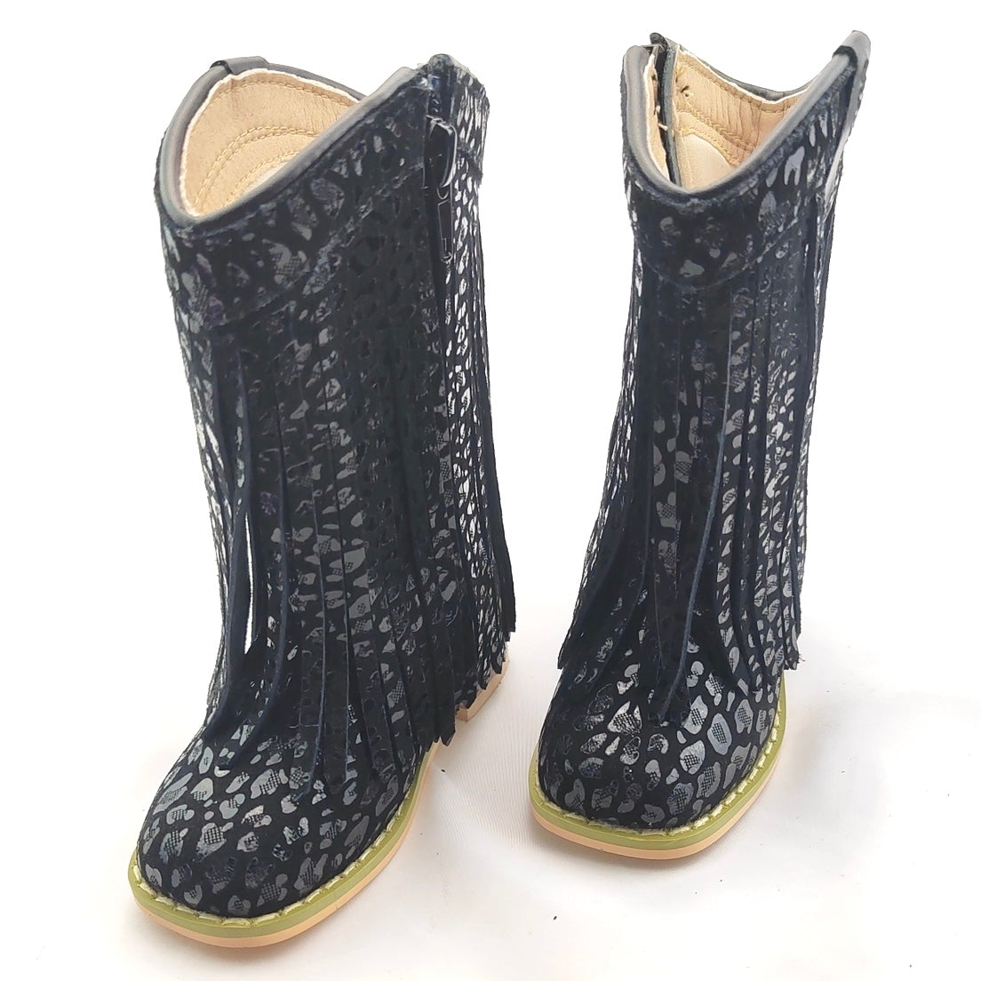 RTS Black FOIL Cheetah Fringe Cowgirls