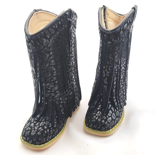 RTS Black FOIL Cheetah Fringe Cowgirls