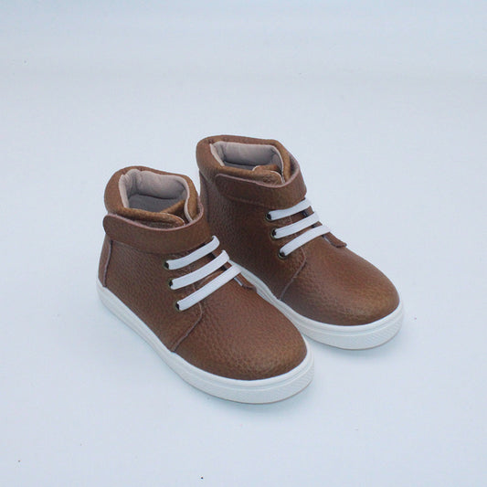 RTS (SZ 3/6mo) Brown Textured Leather High Tops
