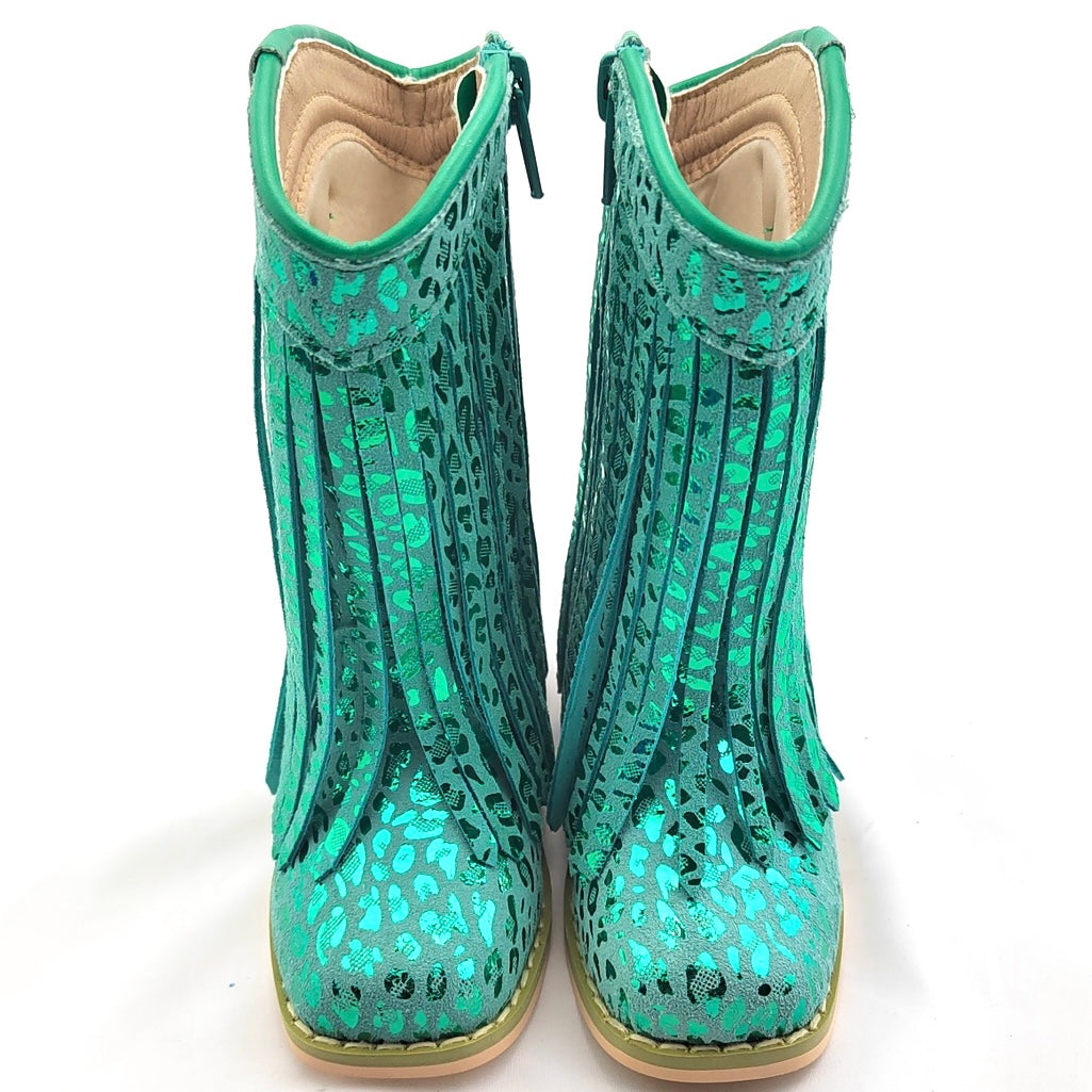 RTS Teal Foil Cheetah Fringe Cowgirls