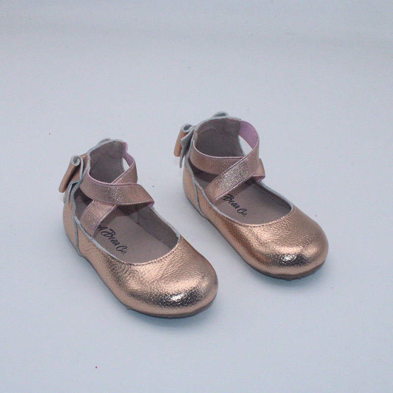 RTS Rose Gold Textured Leather Bowback Ballerina