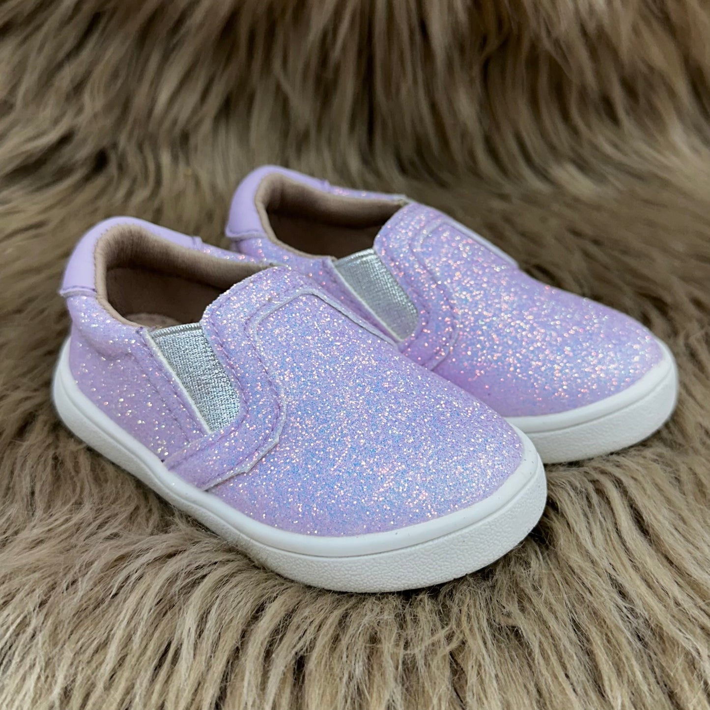 RTS IMPERFECT Lilac Smooth Glitter Slides (SZ 2, 4)