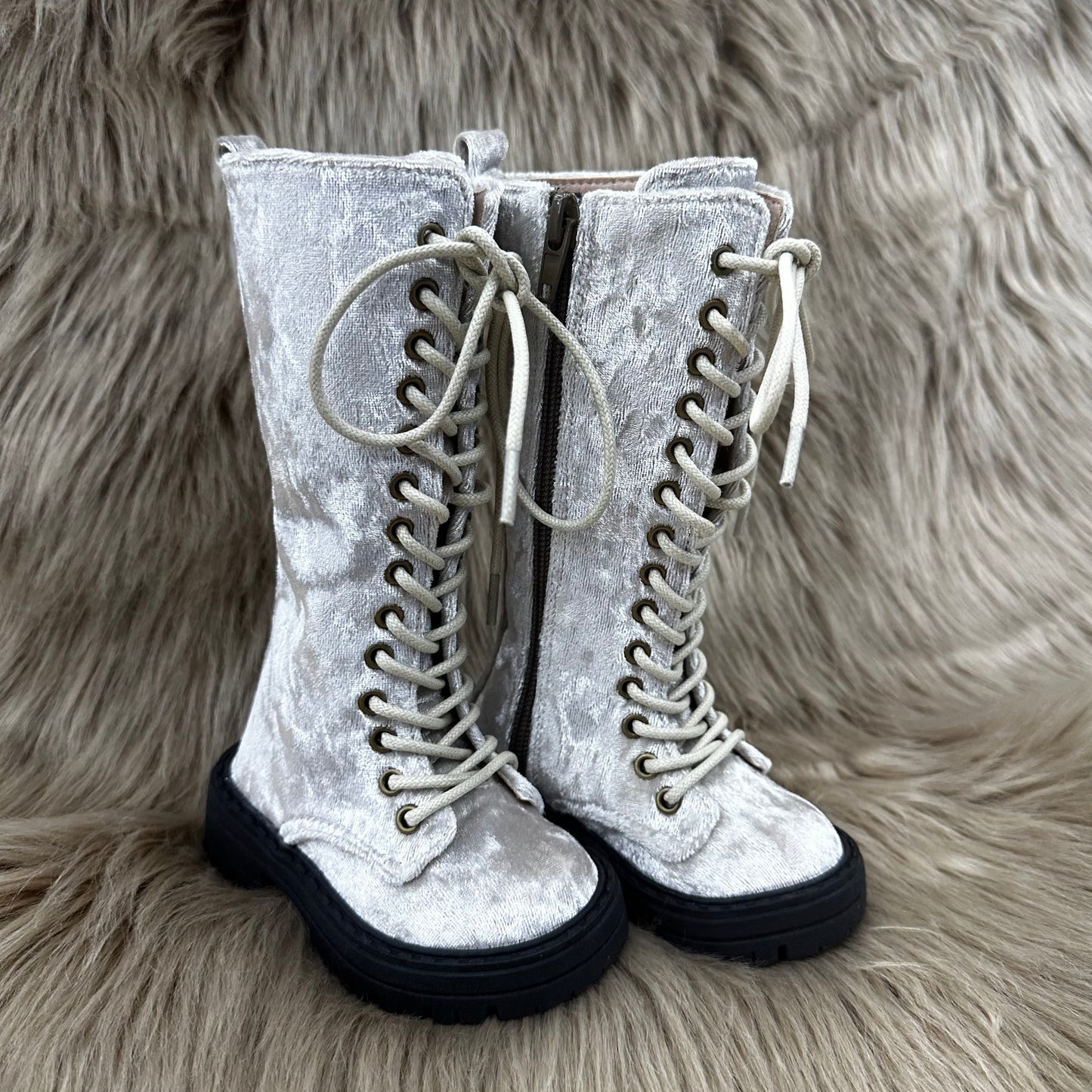 RTS Cream Crushed Velvet Tall Boots