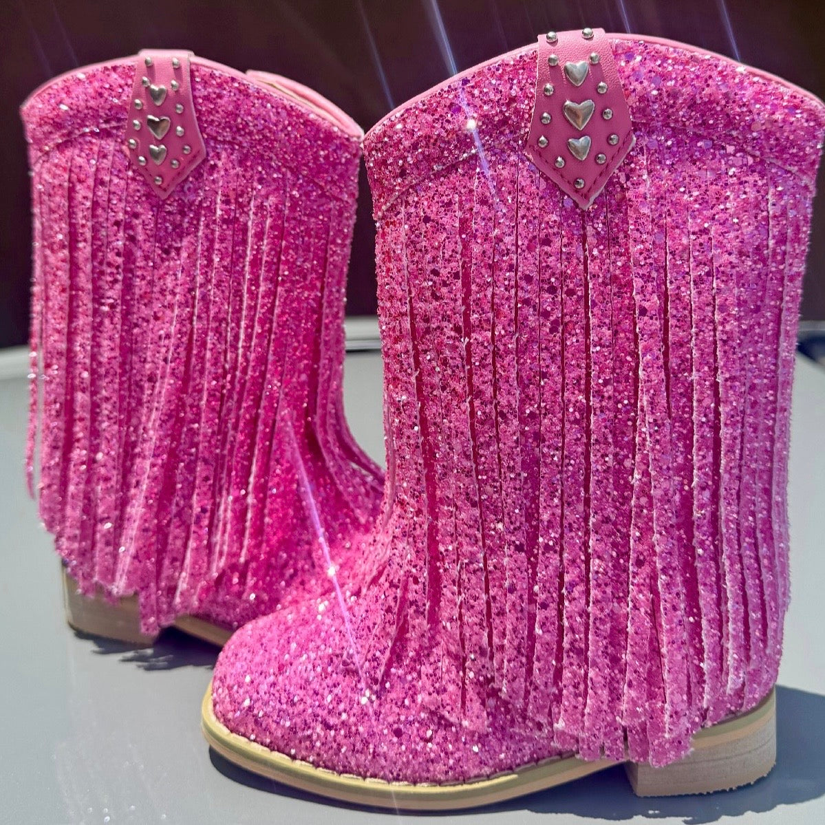 RTS Pink Rose HEART TAB Fringe Cowgirls