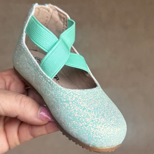 RTS IMPERFECT Seafoam Smooth Glitter Ballerinas (SZ 2, 4)