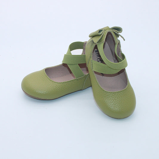 RTS Olive Leather Bow Back Ballerinas