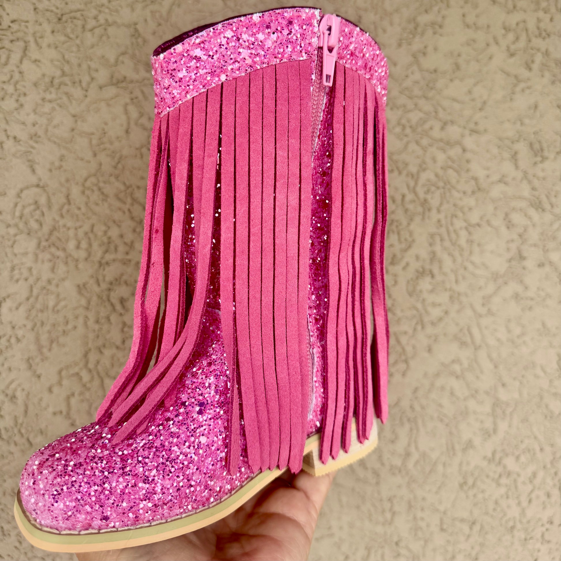 RTS Pink Rose HEART TAB Suede Fringe Cowgirls