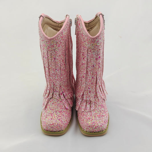 RTS HEART TAB Pink Confetti GLOW Fringe Cowgirl