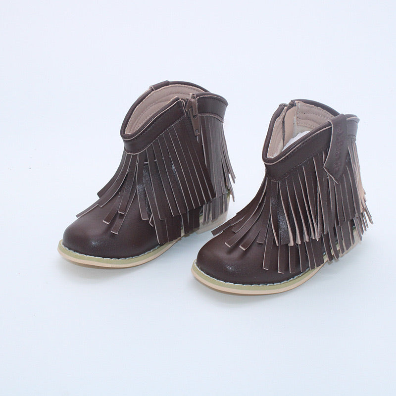 RTS Brown Leather Double Fringe Lowcut Cowgirls