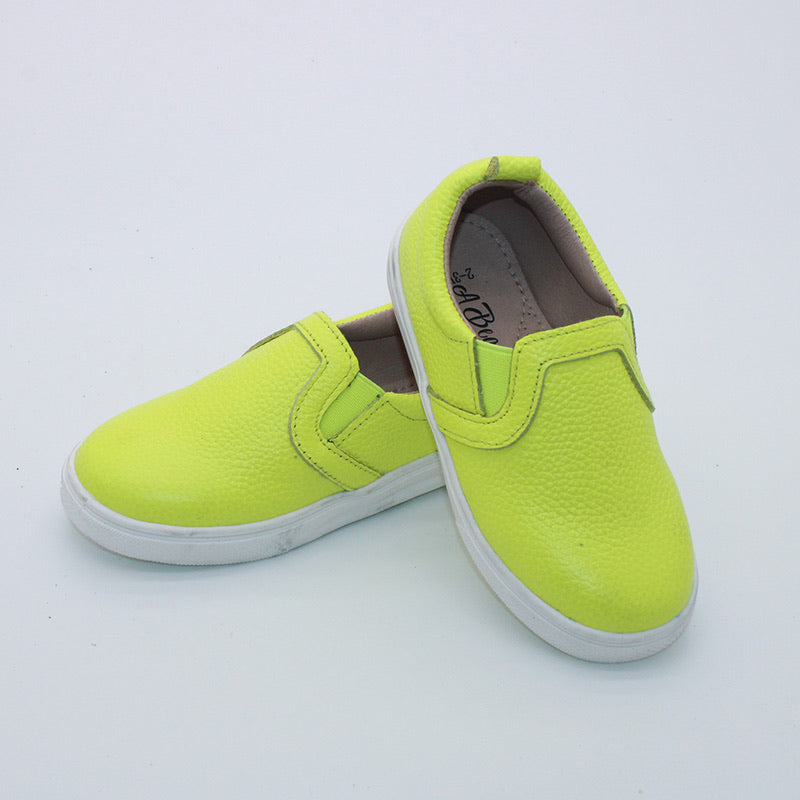 RTS Neon Yellow Leather Slides