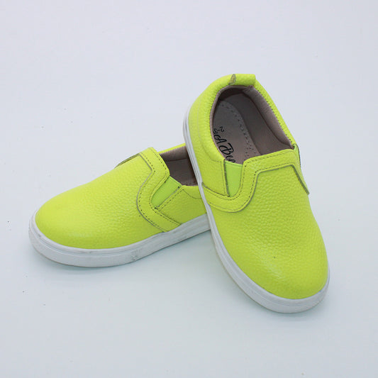 RTS (SIZES 3/6mo, 6/12mo,12/18mo) Neon Yellow Leather Slides