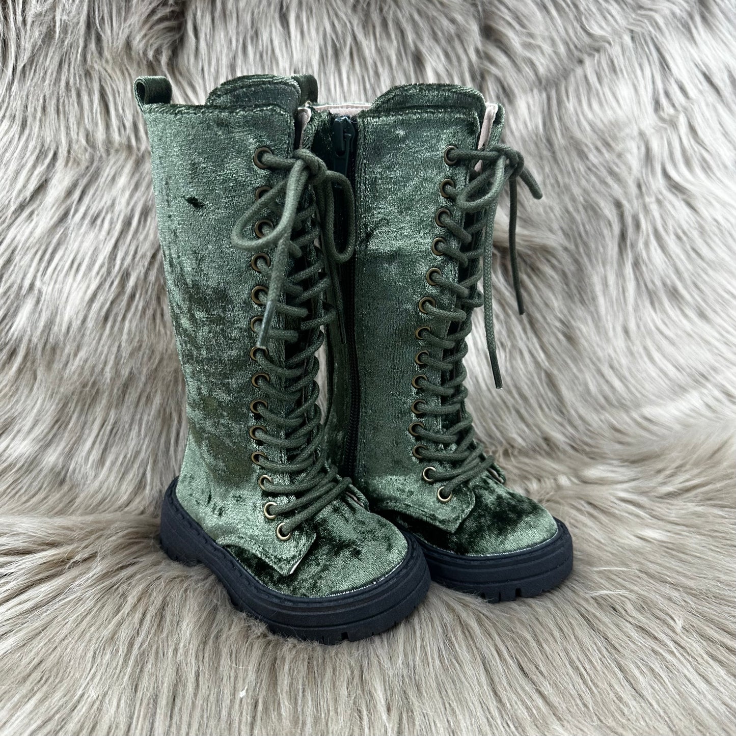 RTS Olive Crushed Velvet Tall Boots