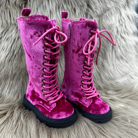 RTS Pink Crushed Velvet Tall Boots